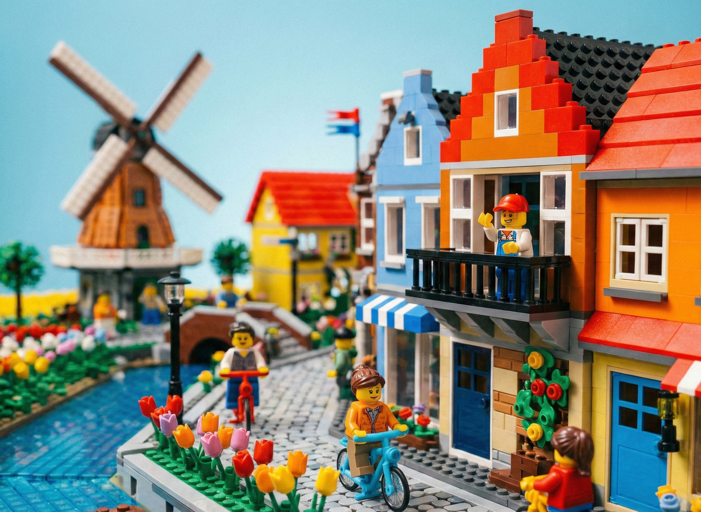 Close-up of a miniature Dutch village scene